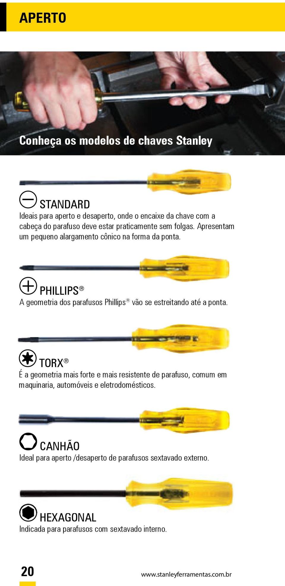 PHILLIPS geometria dos parafusos Phillips vão se estreitando até a ponta.