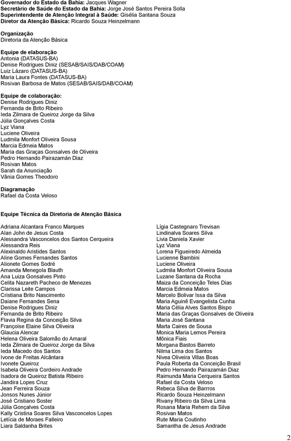 Laura Fontes (DATASUS-BA) Rosivan Barbosa de Matos (SESAB/SAIS/DAB/COAM) Equipe de colaboração: Denise Rodrigues Diniz Fernanda de Brito Ribeiro Ieda Zilmara de Queiroz Jorge da Silva Júlia Gonçalves