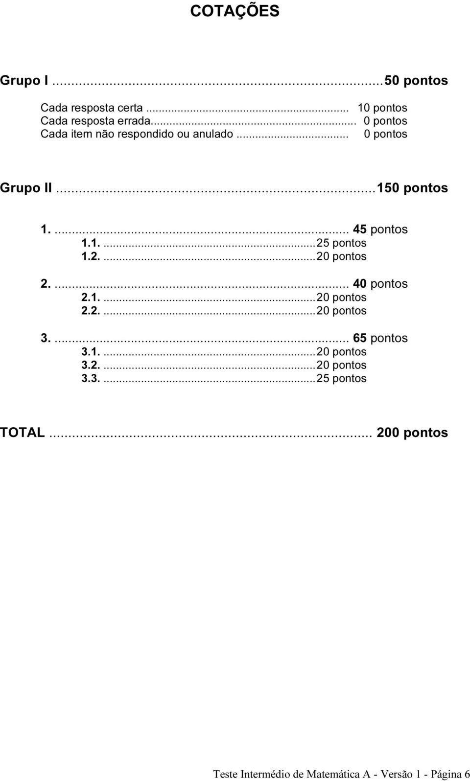 1....25 pontos 1.2....20 pontos 2.... 40 pontos 2.1....20 pontos 2.2....20 pontos 3.... 65 pontos 3.1....20 pontos 3.2....20 pontos 3.3....25 pontos TOTAL.
