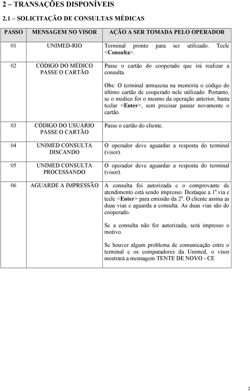 Portanto, se o médico for o mesmo da operação anterior, basta teclar <Enter>, sem precisar passar novamente o cartão.