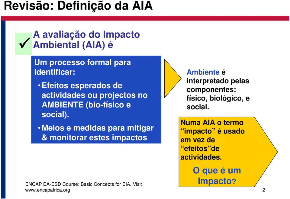 Meios e medidas para mitigar & monitorar estes impactos Ambiente é interpretado pelas componentes: