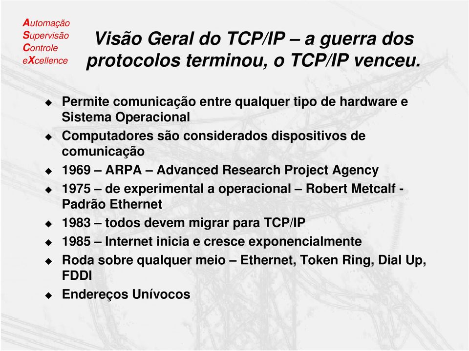 comunicação 1969 ARPA Advanced Research Project Agency 1975 de experimental a operacional Robert Metcalf - Padrão