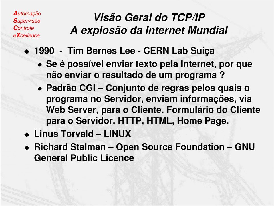 Padrão CGI Conjunto de regras pelos quais o programa no Servidor, enviam informações, via Web Server, para o