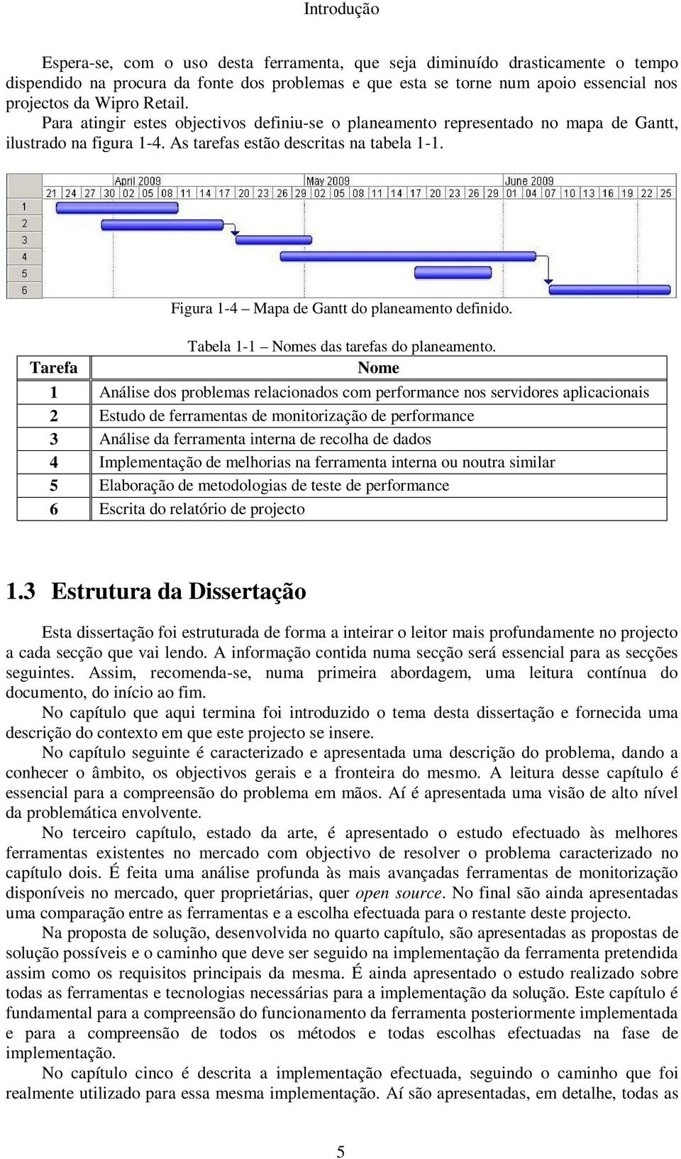 Tarefa Figura 1-4 Mapa de Gantt do planeamento definido. Tabela 1-1 Nomes das tarefas do planeamento.