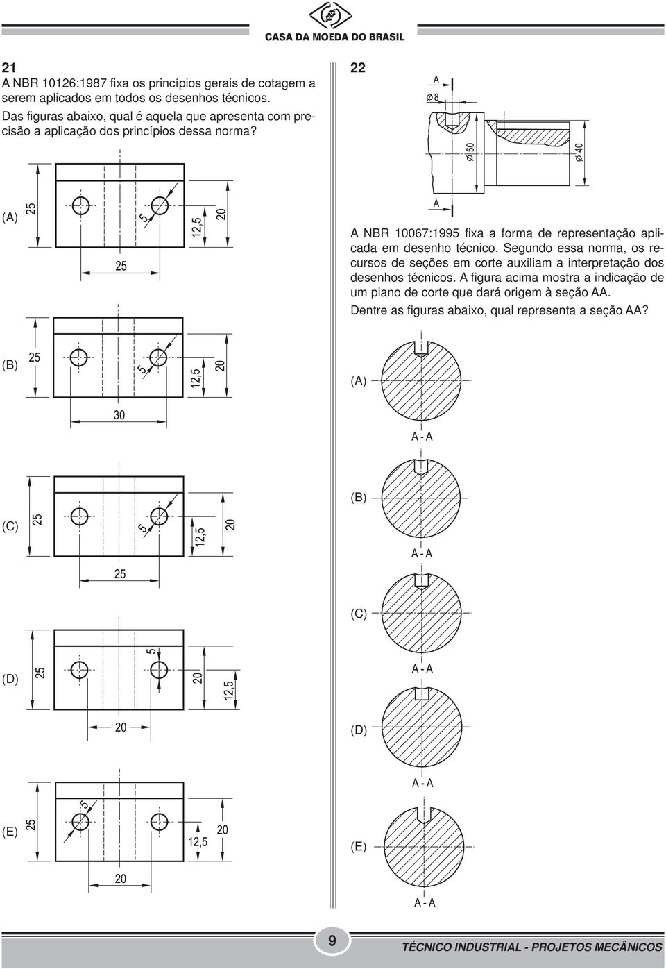 22 A NBR 10067:1995 fixa a forma de representação aplicada em desenho técnico.