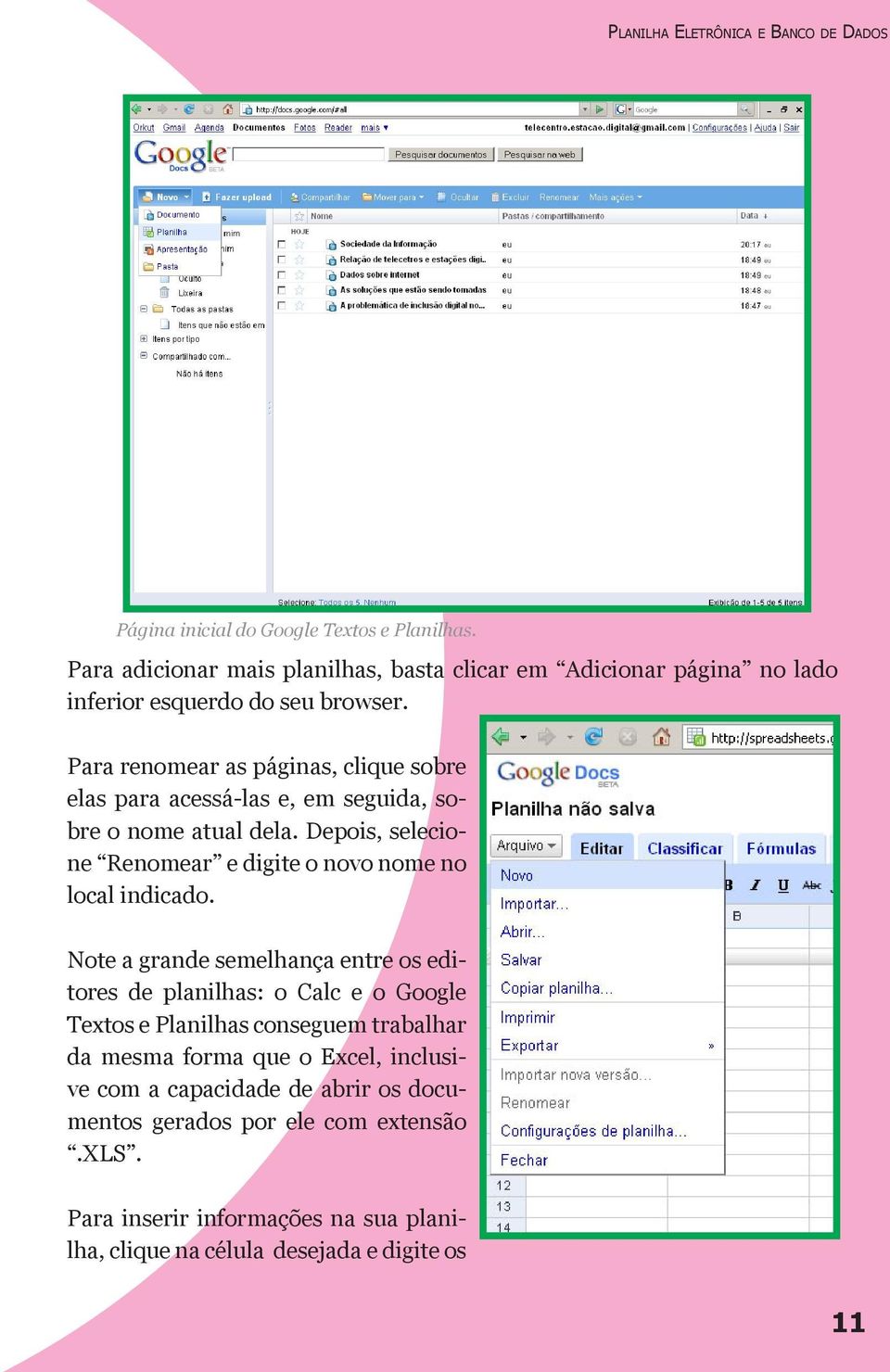 Para renomear as páginas, clique sobre elas para acessá-las e, em seguida, sobre o nome atual dela. Depois, selecione Renomear e digite o novo nome no local indicado.