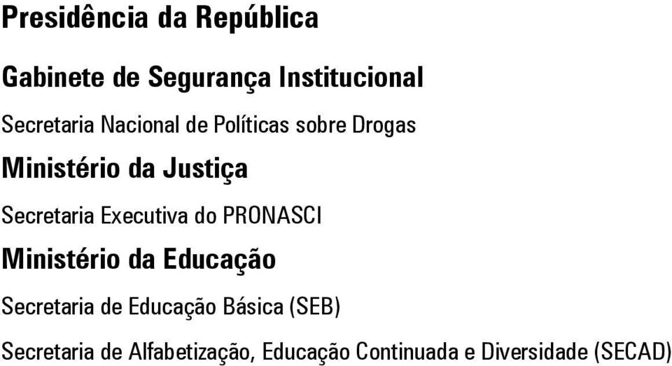 Executiva do PRONASCI Ministério da Educação Secretaria de Educação