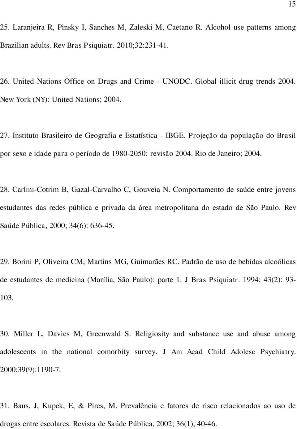 Projeção da população do Brasil por sexo e idade para o período de 1980-2050: revisão 2004. Rio de Janeiro; 2004. 28. Carlini-Cotrim B, Gazal-Carvalho C, Gouveia N.