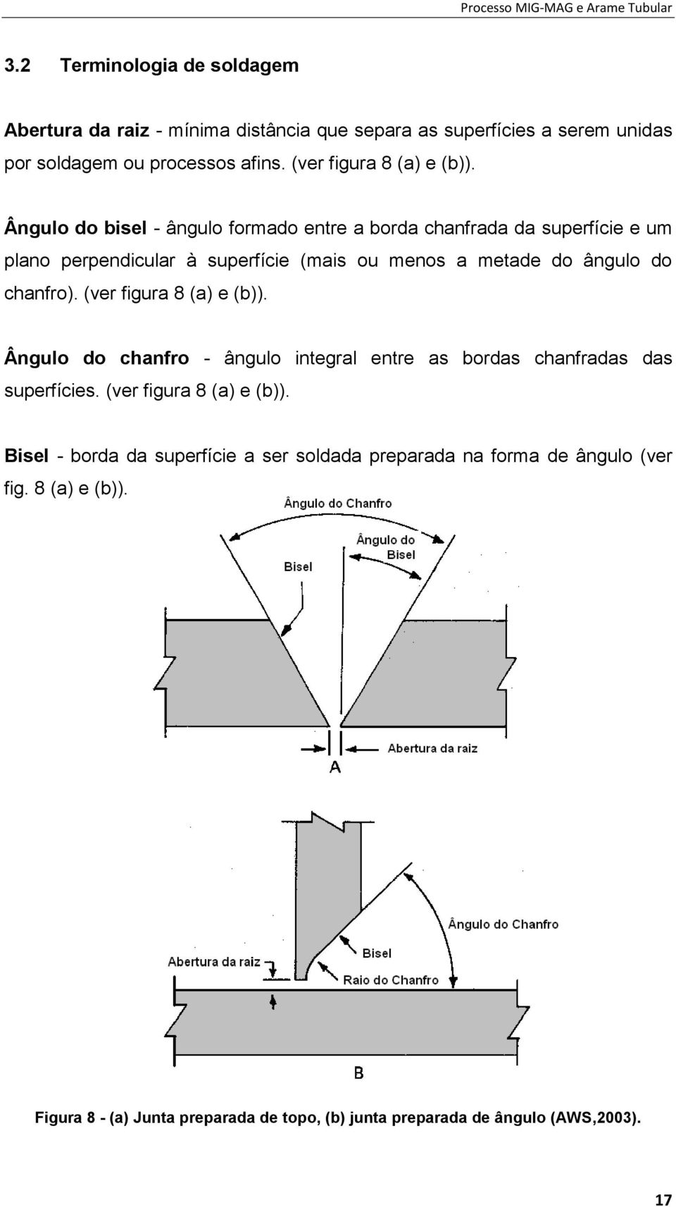 Ângulo do bisel - ângulo formado entre a borda chanfrada da superfície e um plano perpendicular à superfície (mais ou menos a metade do ângulo do chanfro).