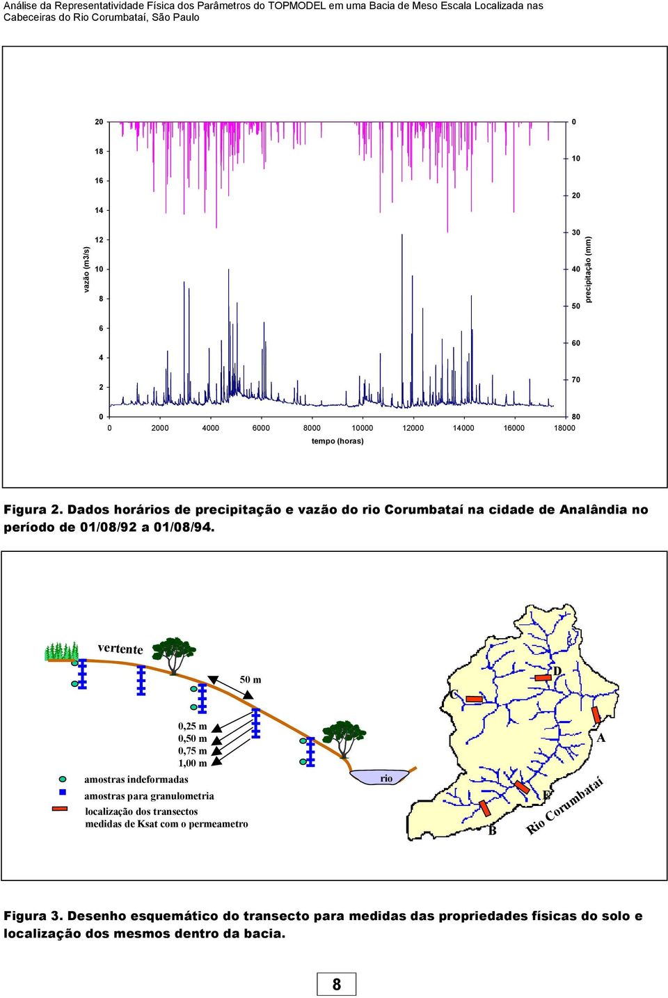 Dados horários de precipitação e vazão do rio Corumbataí na cidade de Analândia no período de 1/8/92 a 1/8/94.