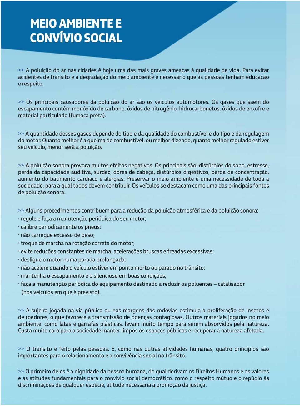 Os gases que saem do escapamento contêm monóxido de carbono, óxidos de nitrogênio, hidrocarbonetos, óxidos de enxofre e material particulado (fumaça preta).