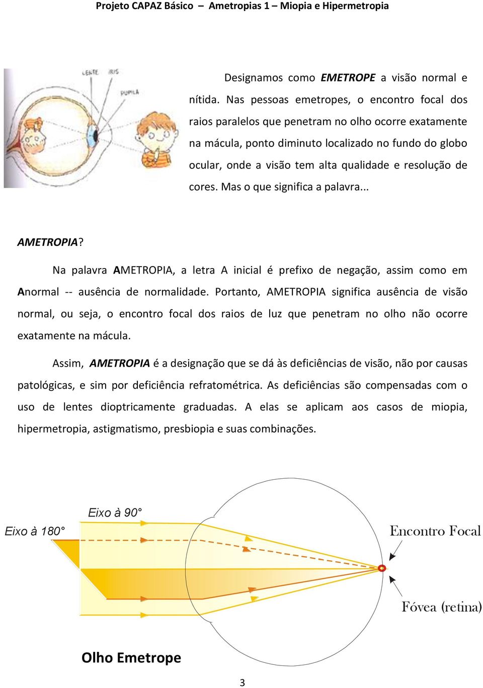 resolução de cores. Mas o que significa a palavra... AMETROPIA? Na palavra AMETROPIA, a letra A inicial é prefixo de negação, assim como em Anormal -- ausência de normalidade.