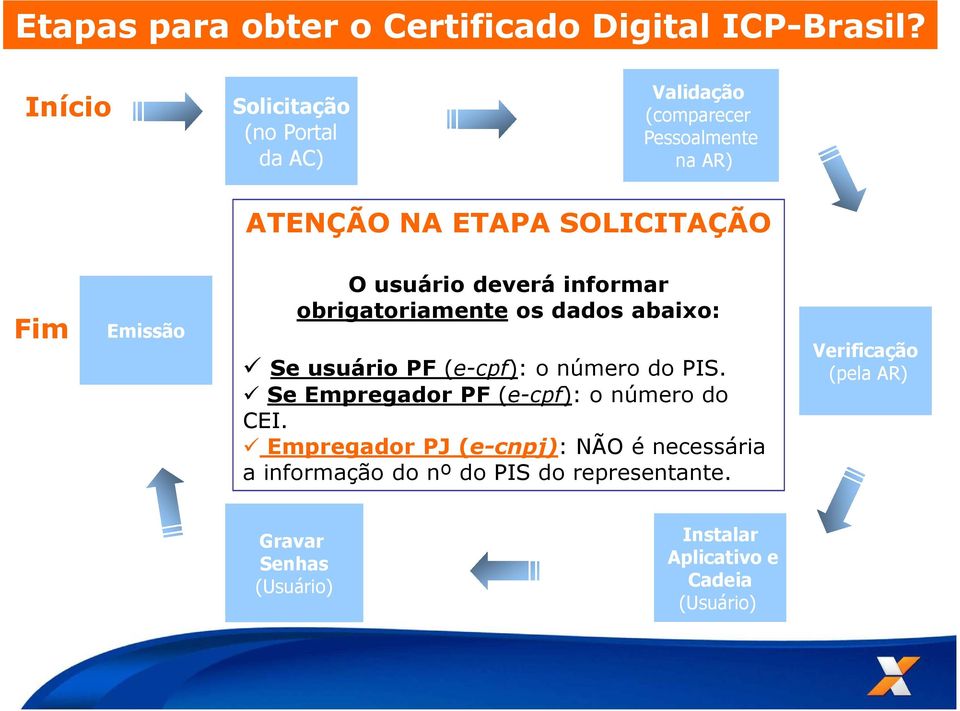 O usuário deverá informar obrigatoriamente os dados abaixo: Se usuário PF (e-cpf): o número do PIS.