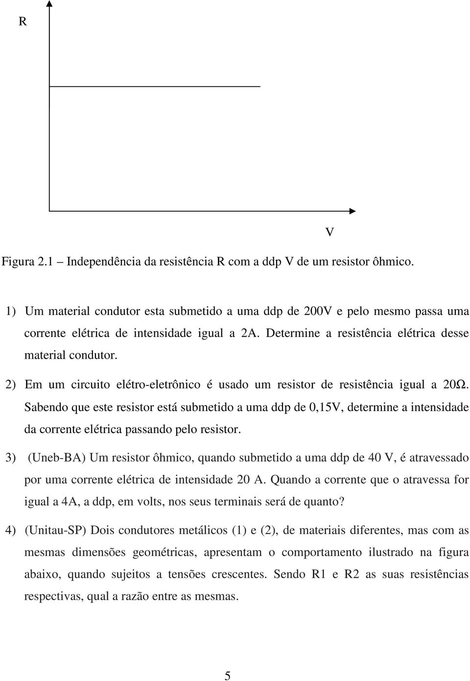 2) Em um circuito elétro-eletrônico é usado um resistor de resistência igual a 20Ω.