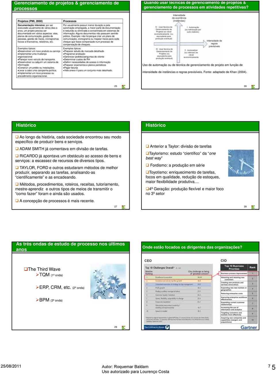 gestão de riscos, cronogramas físicos e financeiros, relatórios, etc.