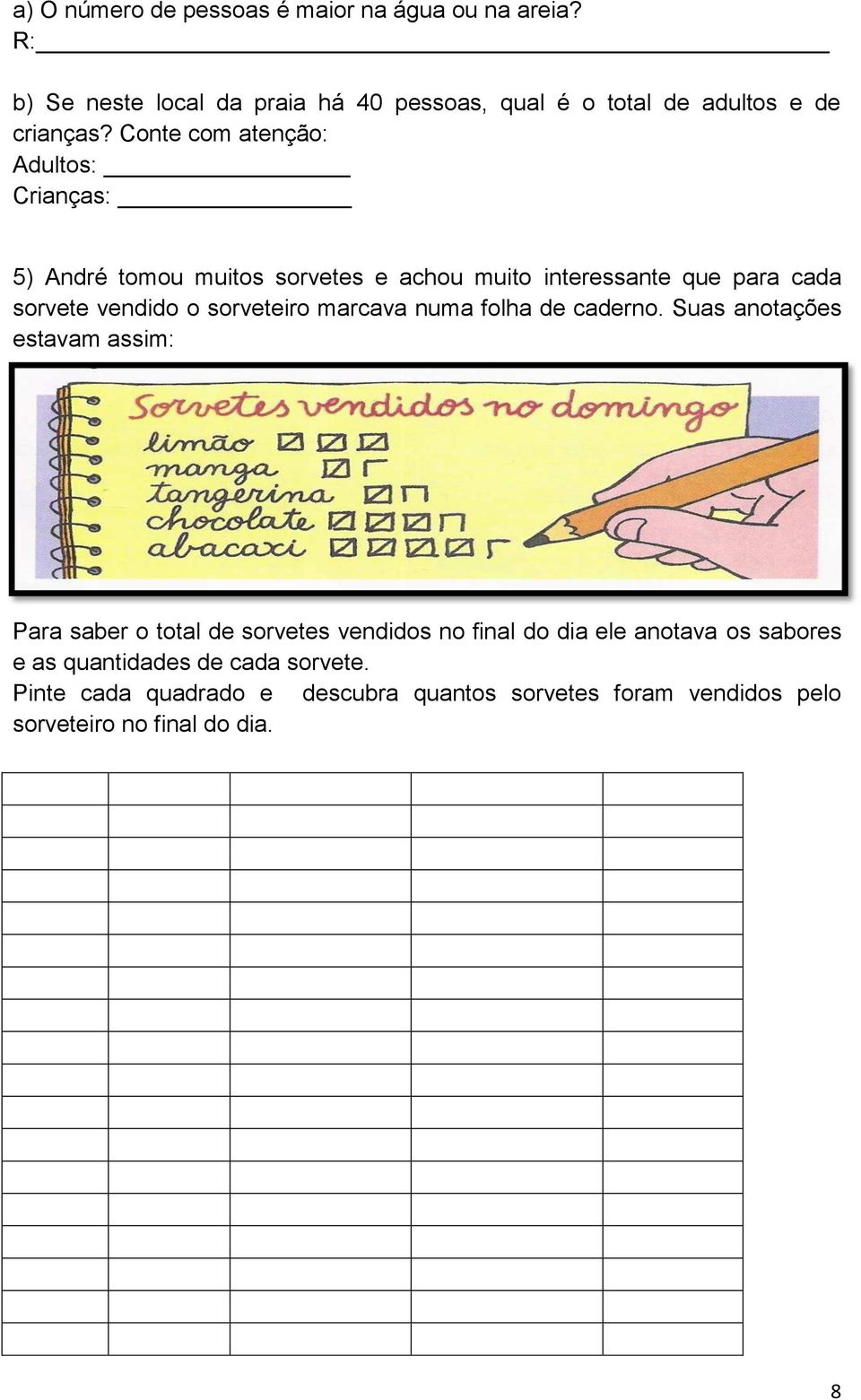 sorveteiro marcava numa folha de caderno.