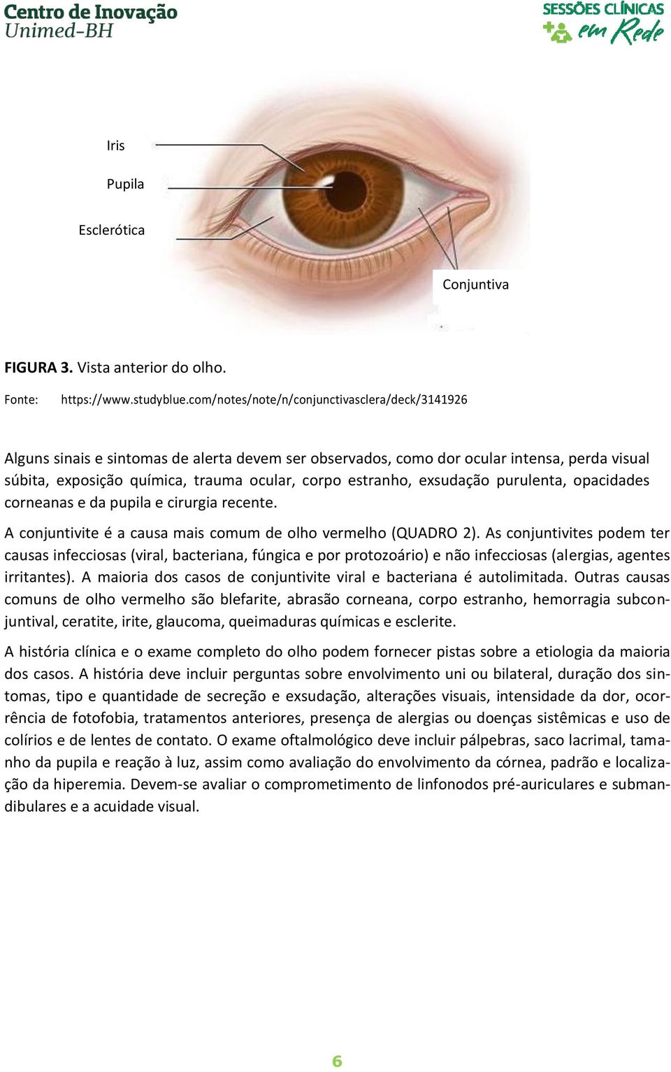 estranho, exsudação purulenta, opacidades corneanas e da pupila e cirurgia recente. A conjuntivite é a causa mais comum de olho vermelho (QUADRO 2).