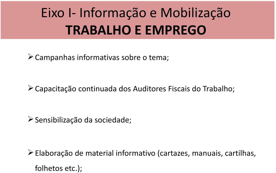 Fiscais do Trabalho; Sensibilização da sociedade; Elaboração de