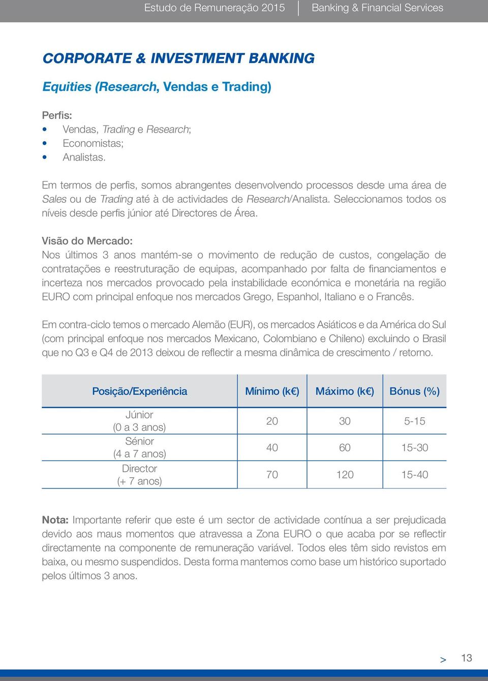 Seleccionamos todos os níveis desde perfis júnior até Directores de Área.