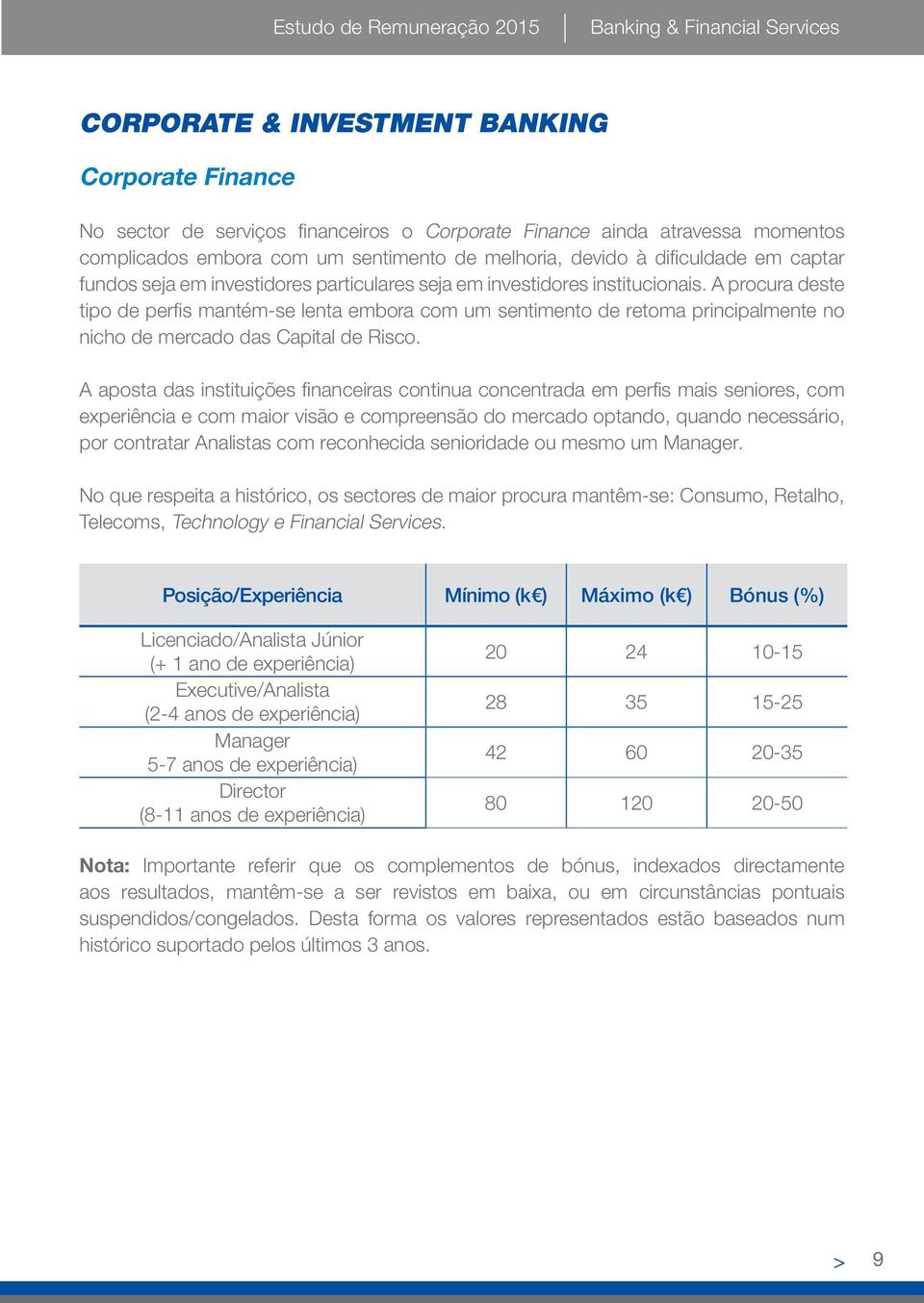 A procura deste tipo de perfis mantém-se lenta embora com um sentimento de retoma principalmente no nicho de mercado das Capital de Risco.