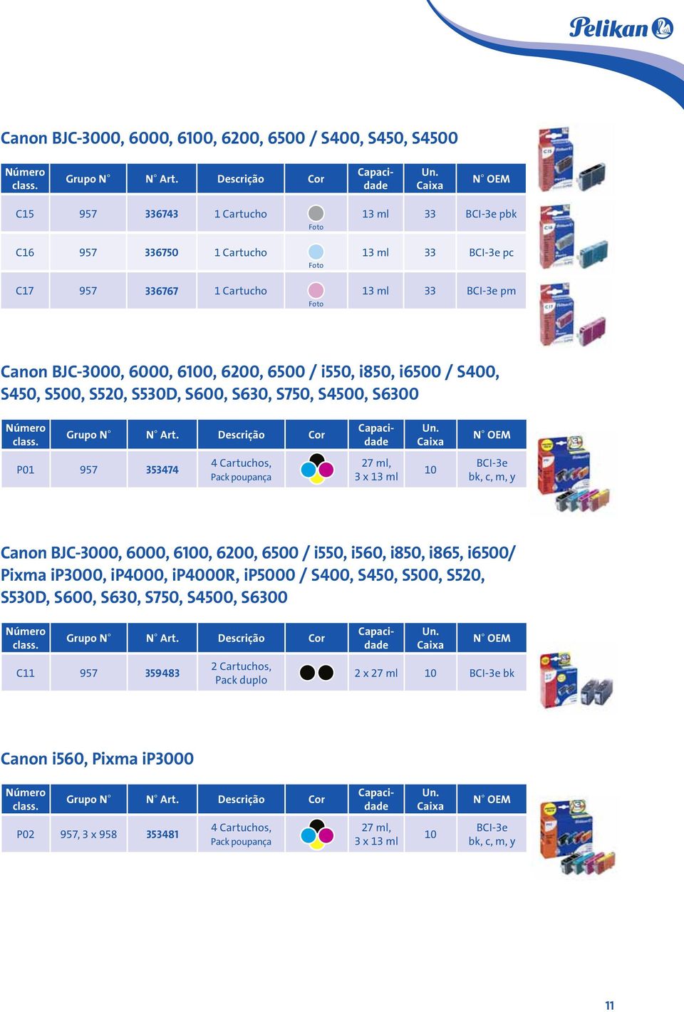 x 13 ml 10 BCI-3e bk, c, m, y Canon BJC-3000, 6000, 6100, 6200, 6500 / i550, i560, i850, i865, i6500/ Pixma ip3000, ip4000, ip4000r, ip5000 / S400, S450, S500, S520, S530D, S600, S630, S750,