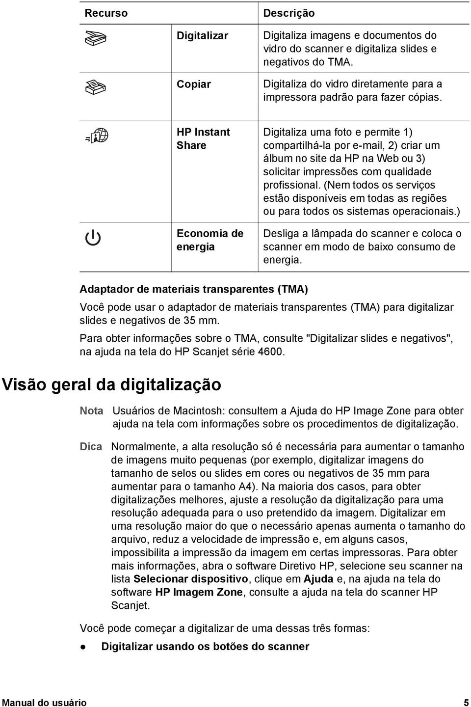 HP Instant Share Economia de energia Digitaliza uma foto e permite 1) compartilhá-la por e-mail, 2) criar um álbum no site da HP na Web ou 3) solicitar impressões com qualidade profissional.