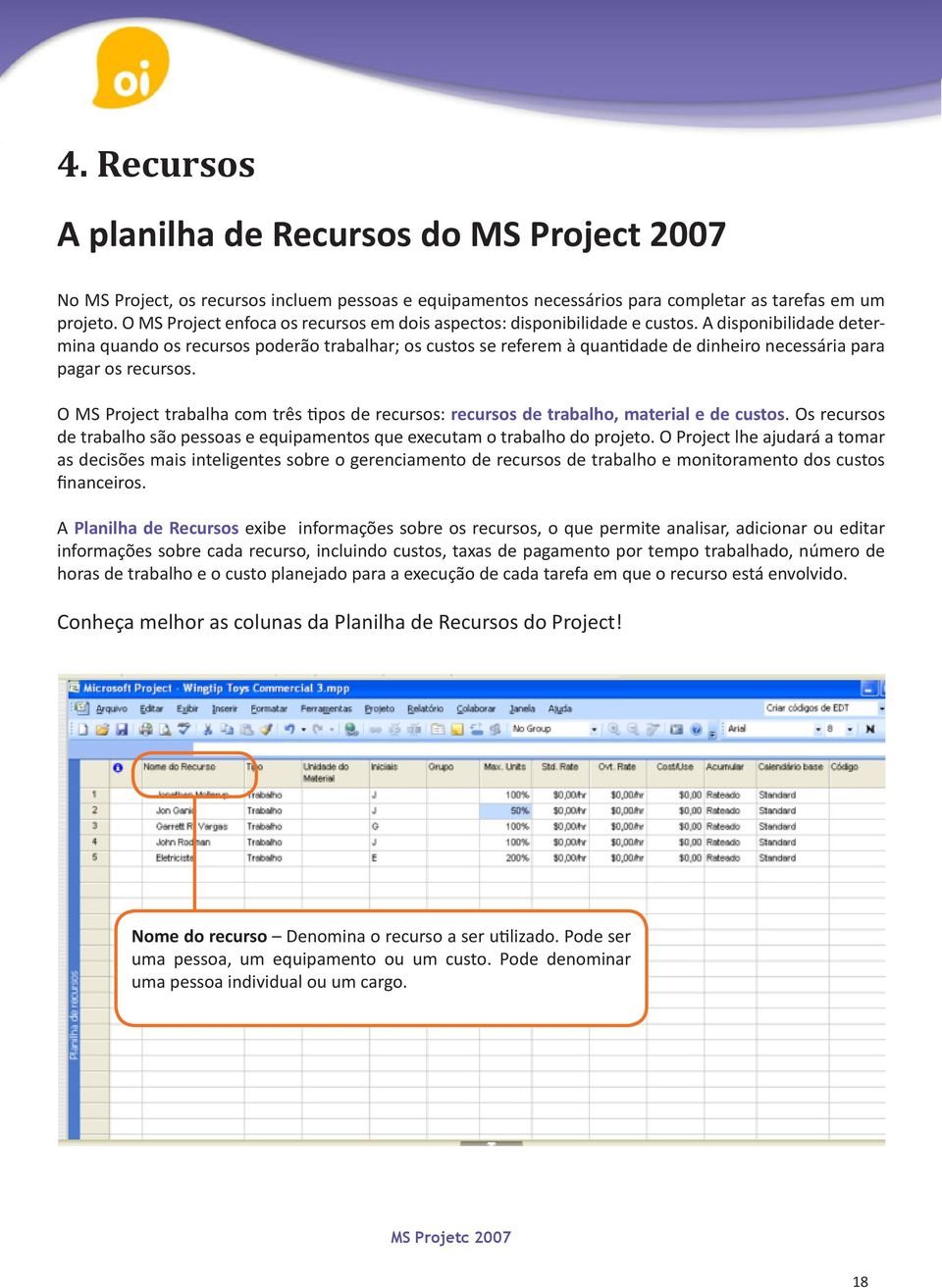 A disponibilidade determina quando os recursos poderão trabalhar; os custos se referem à quantidade de dinheiro necessária para pagar os recursos.