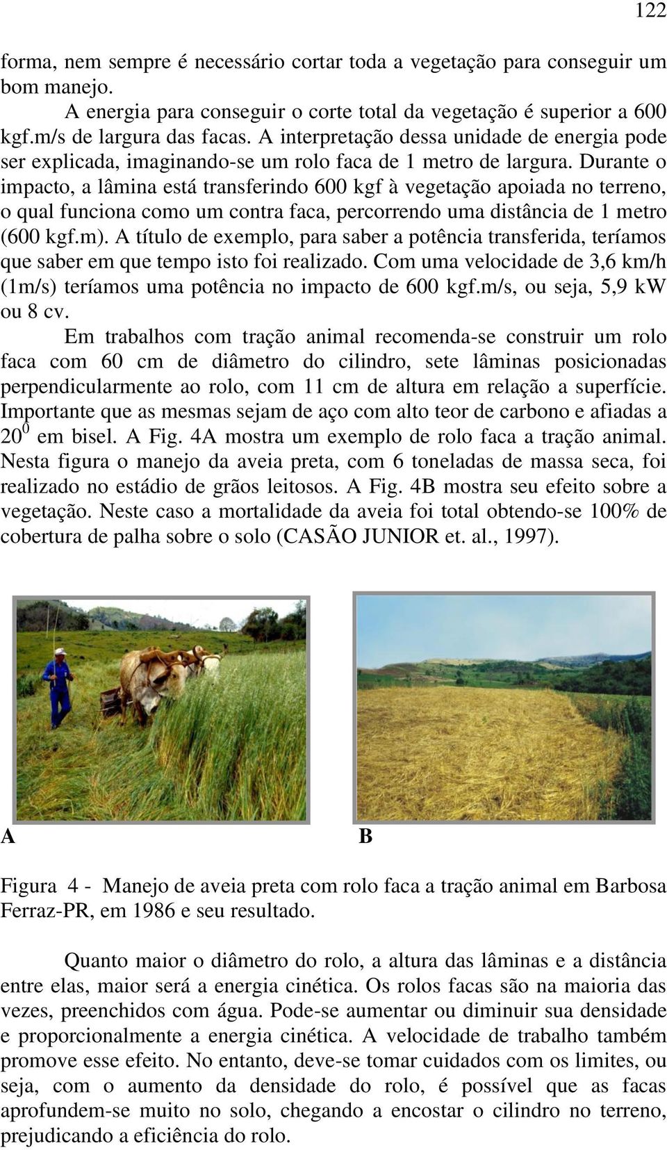 Durante o impacto, a lâmina está transferindo 600 kgf à vegetação apoiada no terreno, o qual funciona como um contra faca, percorrendo uma distância de 1 metro (600 kgf.m).