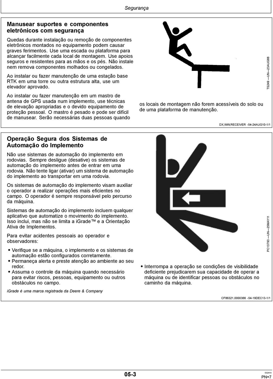 Ao instalar ou fazer manutenção de uma estação base RTK em uma torre ou outra estrutura alta, use um elevador aprovado.