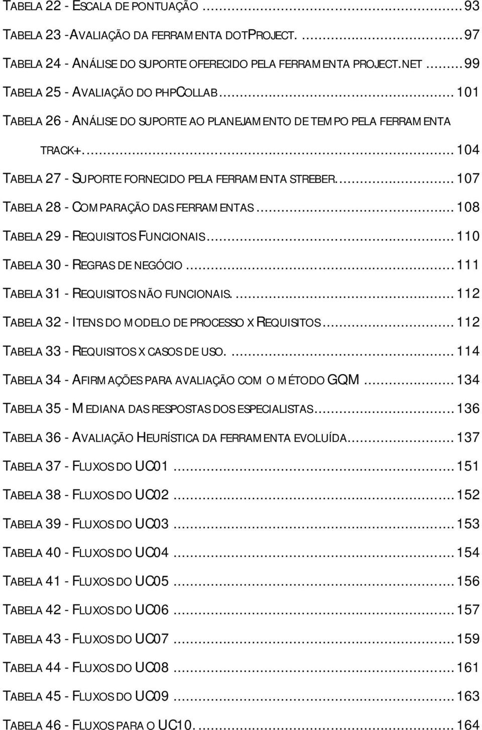 .. 108 TABELA 29 - REQUISITOS FUNCIONAIS... 110 TABELA 30 - REGRAS DE NEGÓCIO... 111 TABELA 31 - REQUISITOS NÃO FUNCIONAIS.... 112 TABELA 32 - ITENS DO MODELO DE PROCESSO X REQUISITOS.