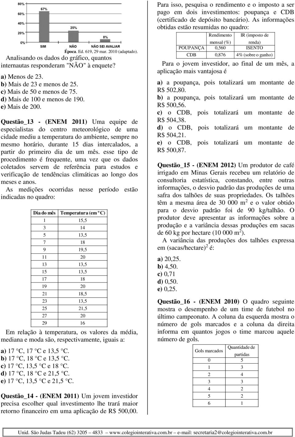 Questão_ - (ENEM ) Uma equipe de especialistas do centro meteorológico de uma cidade mediu a temperatura do ambiente, sempre no mesmo horário, durante dias intercalados, a partir do primeiro dia de