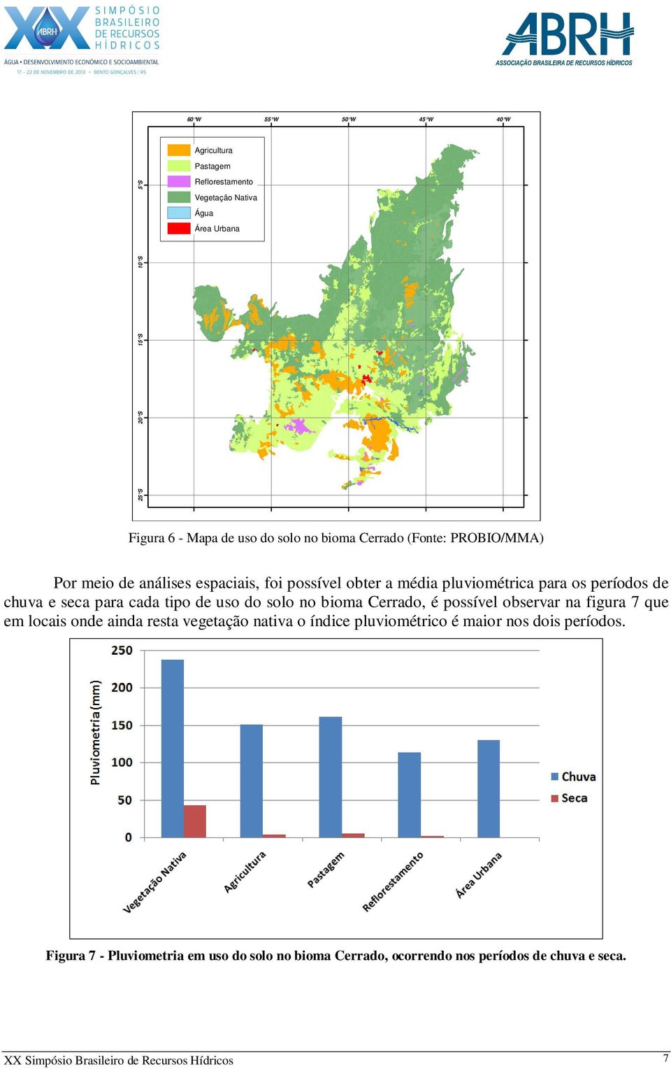 tipo de uso do solo no bioma Cerrado, é possível observar na figura 7 que em locais onde ainda resta vegetação nativa o índice pluviométrico é maior nos