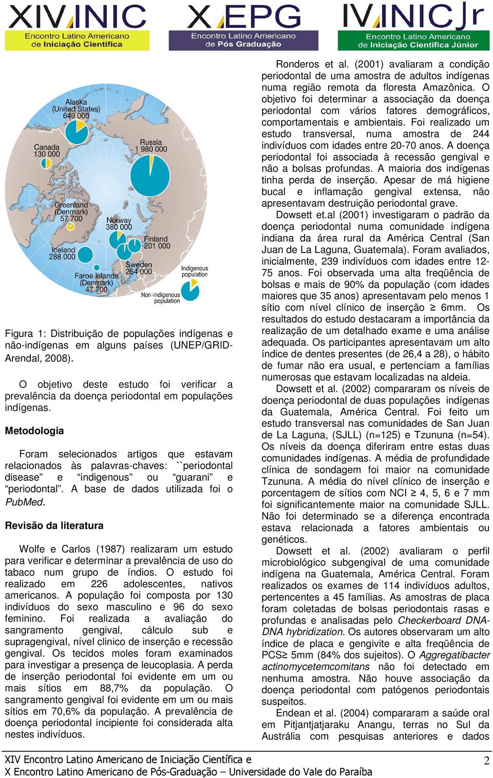 Metodologia Foram selecionados artigos que estavam relacionados às palavras-chaves: ``periodontal disease e indigenous ou guarani e periodontal. A base de dados utilizada foi o PubMed.