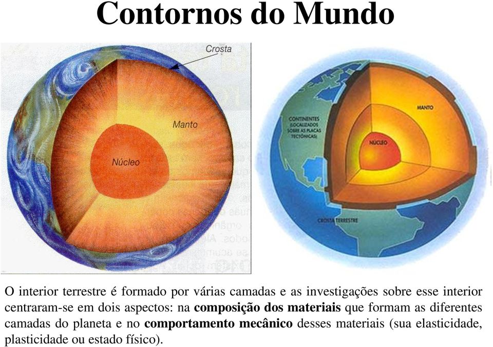 composição dos materiais que formam as diferentes camadas do planeta e no