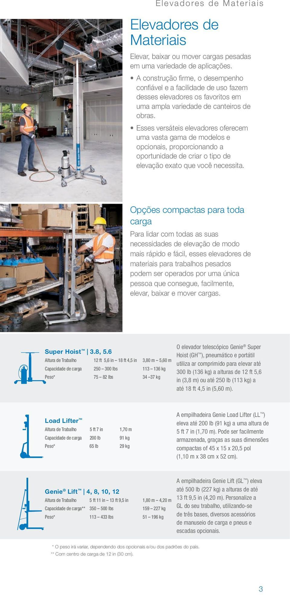 Esses versáteis elevadores oferecem uma vasta gama de modelos e opcionais, proporcionando a oportunidade de criar o tipo de elevação exato que você necessita.