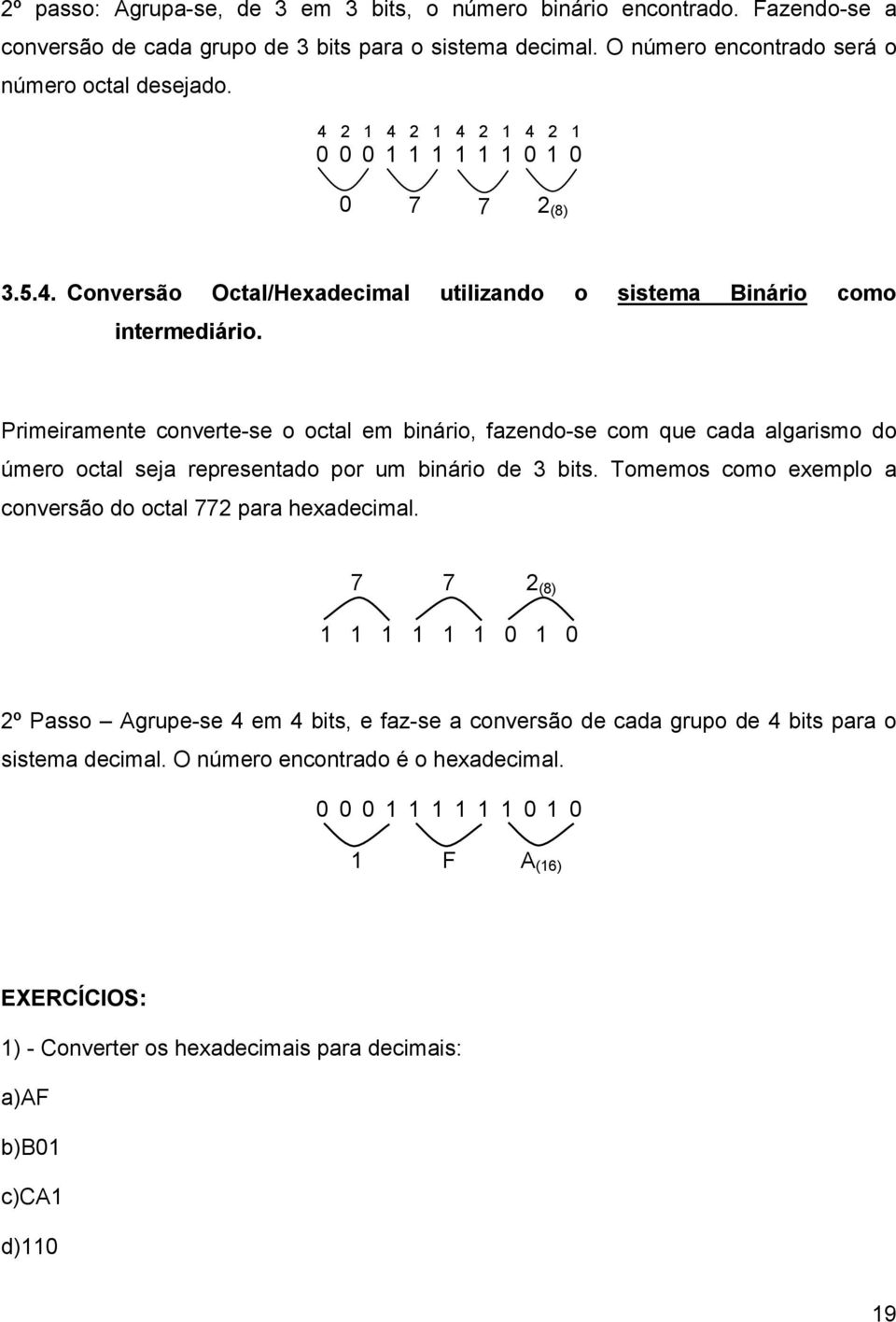 Primeiramente converte-se o octal em binário, fazendo-se com que cada algarismo do úmero octal seja representado por um binário de 3 bits.