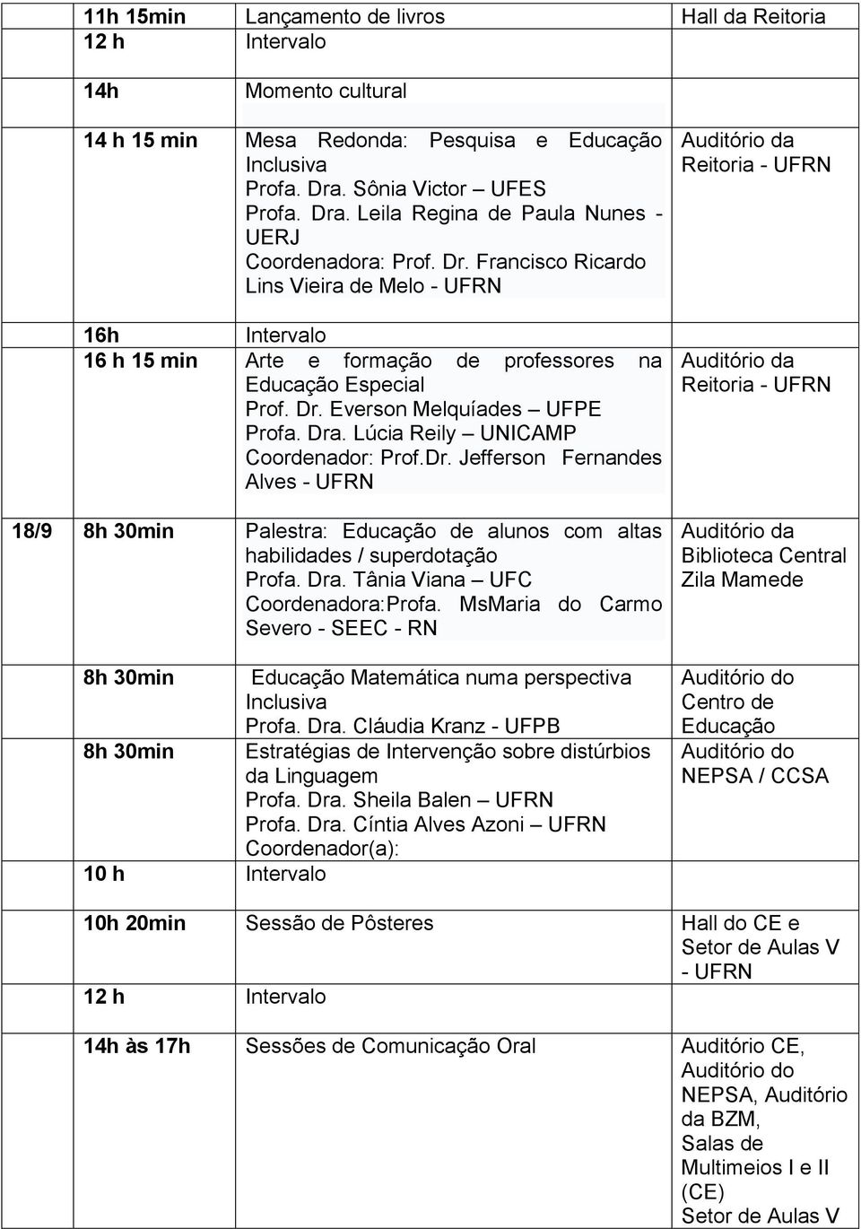 Dr. Everson Melquíades UFPE Profa. Dra. Lúcia Reily UNICAMP Coordenador: Prof.Dr. Jefferson Fernandes Alves - UFRN 18/9 8h 30min Palestra: Educação de alunos com altas habilidades / superdotação Profa.