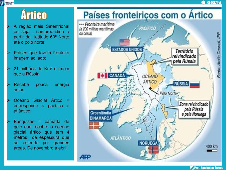 solar; Oceano Glacial Ártico = corresponde a pacífico e atlântico; Banquisas = camada de gelo que