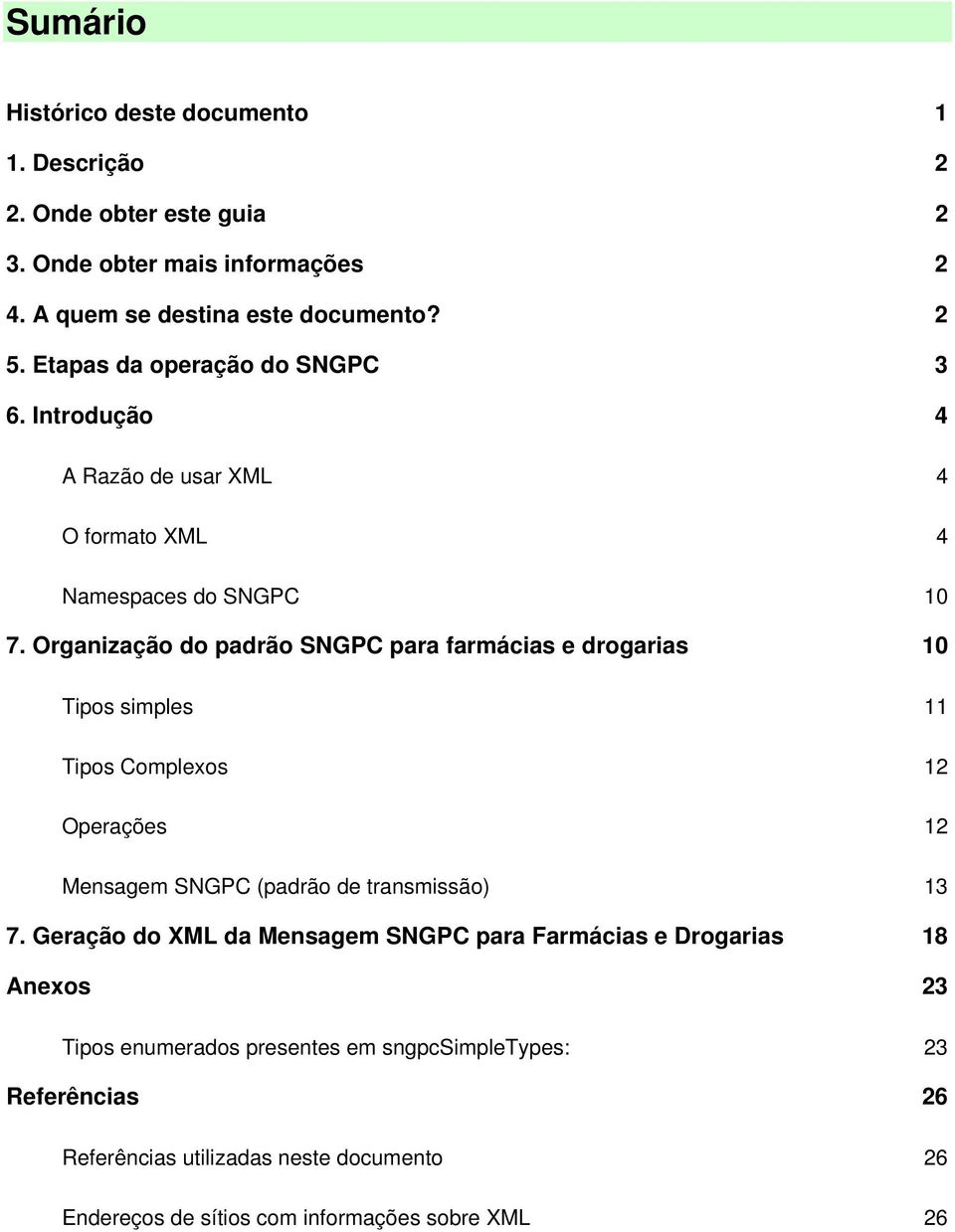Organização do padrão SNGPC para farmácias e drogarias 10 Tipos simples 11 Tipos Complexos 12 Operações 12 Mensagem SNGPC (padrão de transmissão) 13 7.