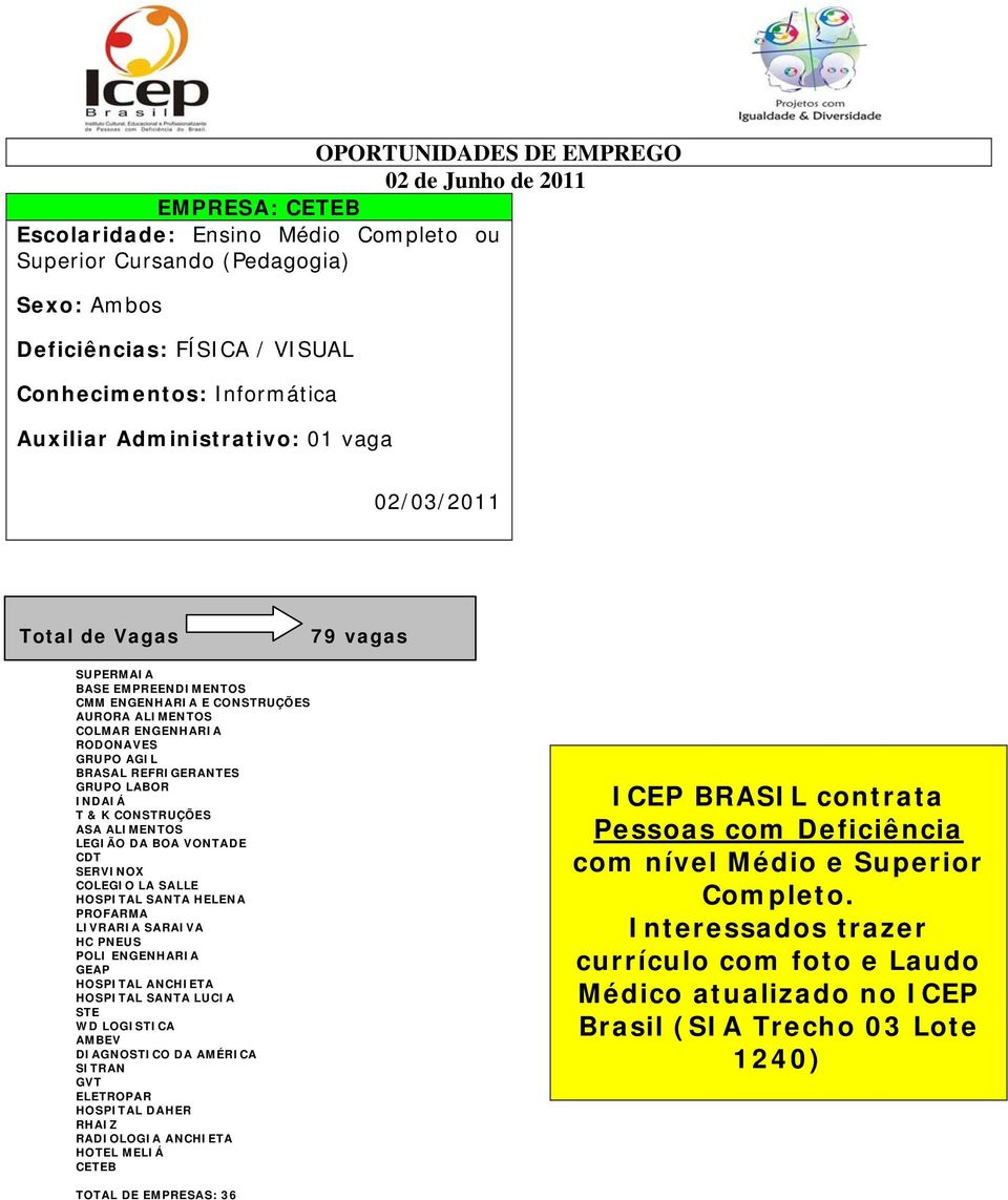 HOSPITAL SANTA HELENA PROFARMA LIVRARIA SARAIVA HC PNEUS POLI ENGENHARIA GEAP HOSPITAL ANCHIETA HOSPITAL SANTA LUCIA STE WD LOGISTICA AMBEV DIAGNOSTICO DA AMÉRICA SITRAN GVT ELETROPAR HOSPITAL DAHER