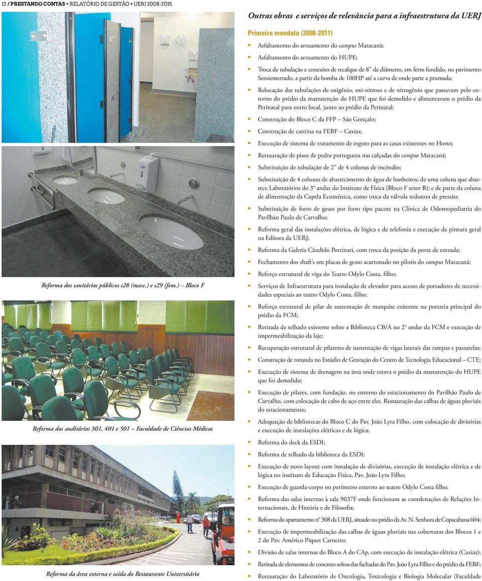 da UERJ Primeiro mandato (2008-2011) Asfaltamento do arruamento do campus Maracanã; Asfaltamento do arruamento do HUPE; Troca de tubulação e conexões de recalque de 8 de diâmetro, em ferro fundido,