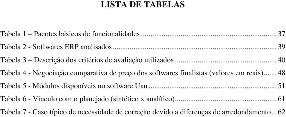 .. 40 Tabela 4 - Negociação comparativa de preço dos softwares finalistas (valores em reais).
