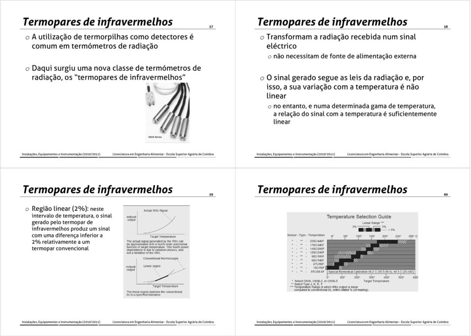 isso, a sua variação com a temperatura é não linear o no entanto, e numa determinada gama de temperatura, a relação do sinal com a temperatura é suficientemente linear Termopares de infravermelhos 59