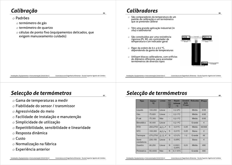 controlador de temperatura e um indicador geral o o Rigor da ordem de 0,1 a 0,5 ºC, dependendo da gama de temperaturas Utilizam blocos calibradores, com orifícios de diâmetro diferente, para acomodar