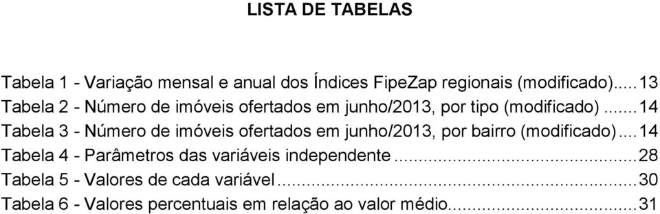 .. 14 Tabela 3 - Número de imóveis ofertados em junho/2013, por bairro (modificado).