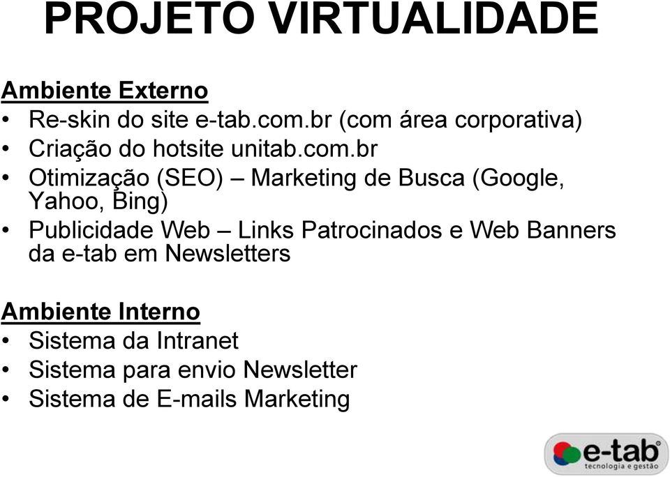 área corporativa) Criação do hotsite unitab.com.