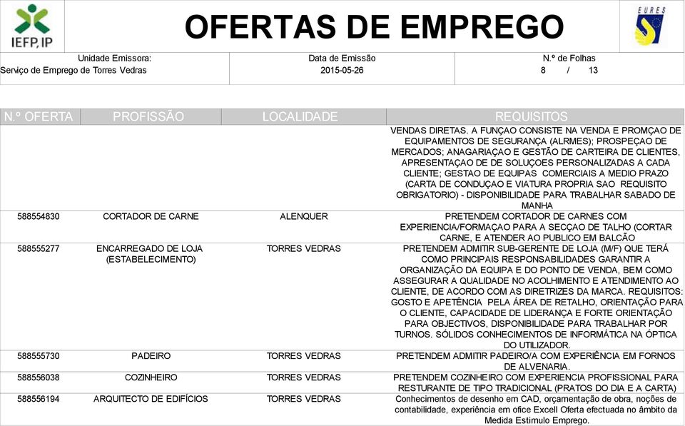 CLIENTE; GESTAO DE EQUIPAS COMERCIAIS A MEDIO PRAZO (CARTA DE CONDUÇAO E VIATURA PROPRIA SAO REQUISITO OBRIGATORIO) - DISPONIBILIDADE PARA TRABALHAR SABADO DE MANHA PRETENDEM CORTADOR DE CARNES COM