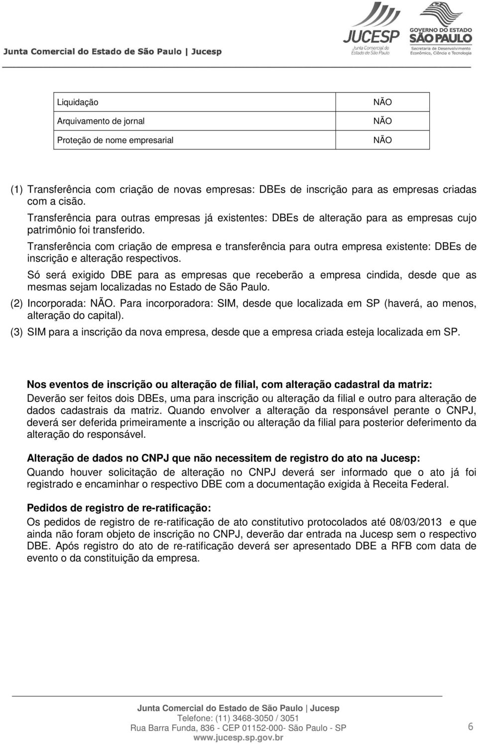 Transferência com criação de empresa e transferência para outra empresa existente: DBEs de inscrição e alteração respectivos.