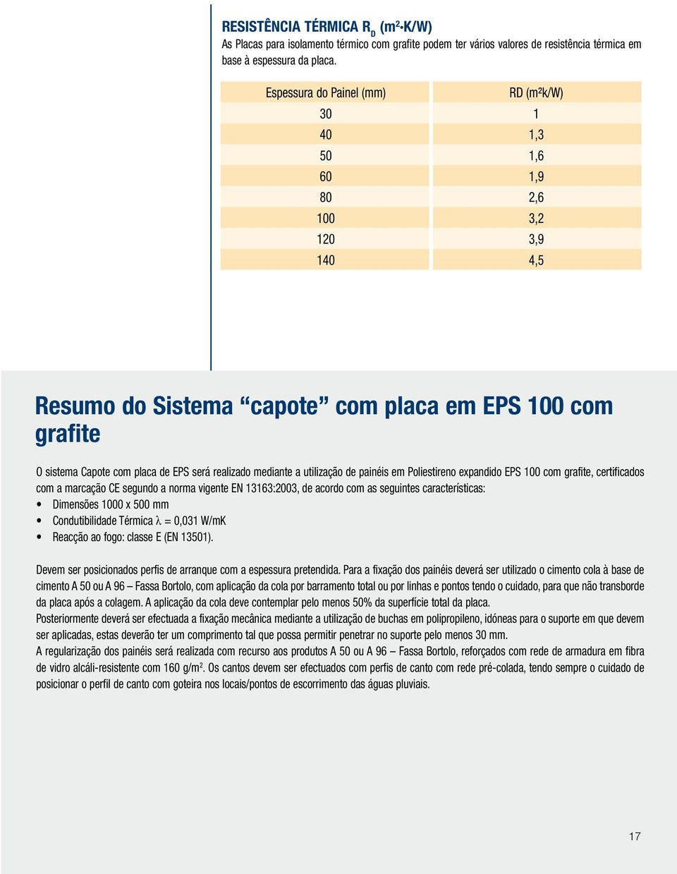 mediante a utilização de painéis em Poliestireno expandido EPS 100 com grafite, certificados com a marcação CE segundo a norma vigente EN 13163:2003, de acordo com as seguintes características: