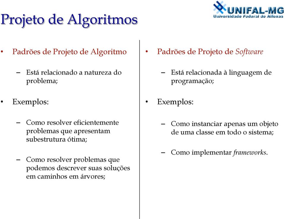 eficientemente problemas que apresentam subestrutura ótima; Como resolver problemas que podemos descrever suas